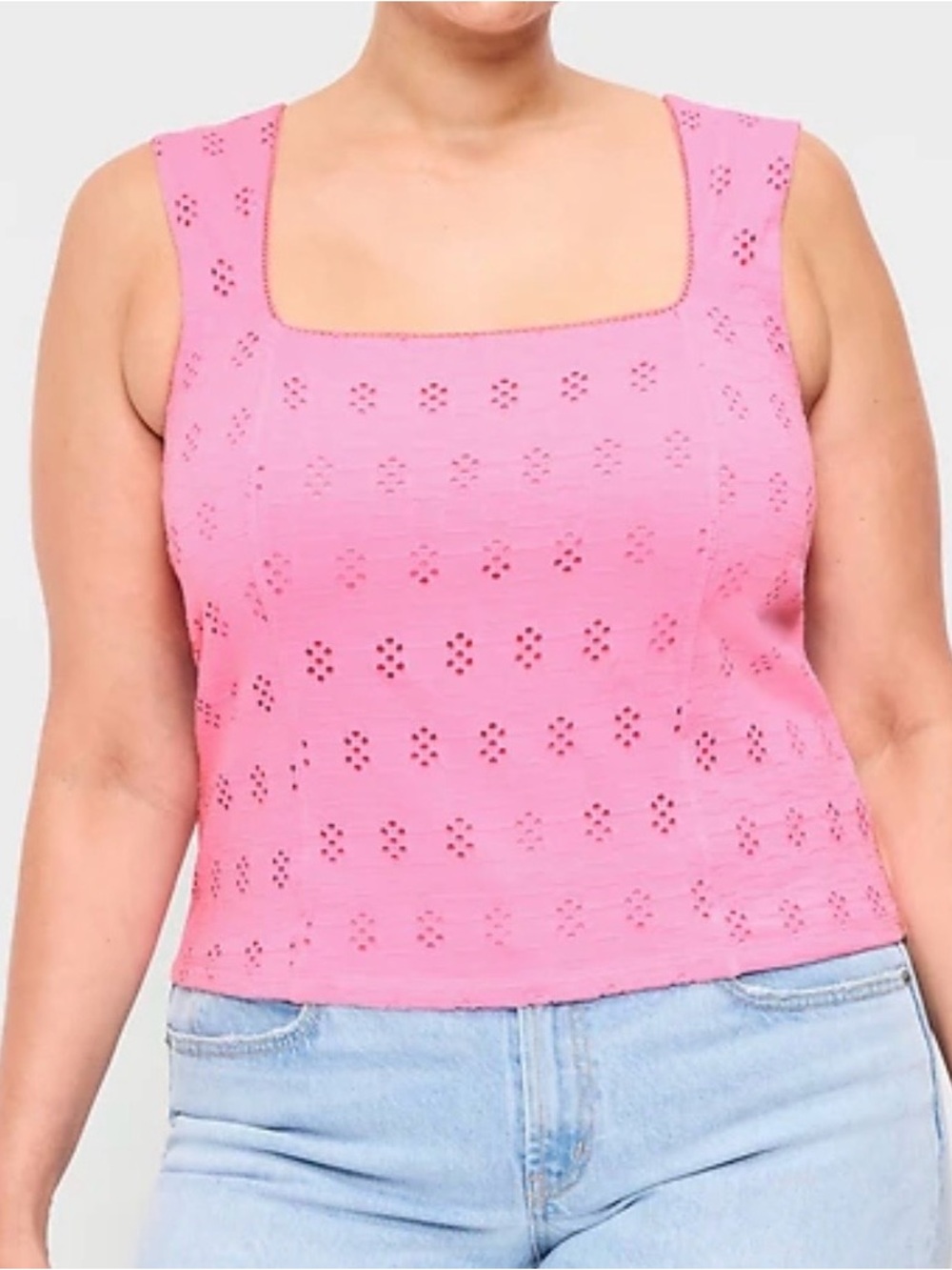 Old Navy Seamed-Bodice Eyelet Hydrangea Pink Tank Top Size 2X